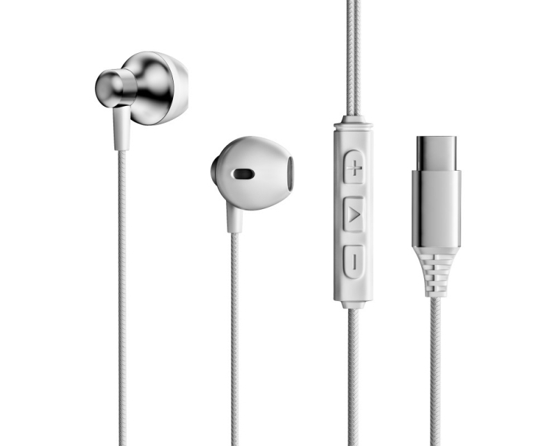 Type-C vezetékes fülhallgató, erőteljes mélybasszus, fém mikrofon, 102 dB érzékenység, 120 cm kábel