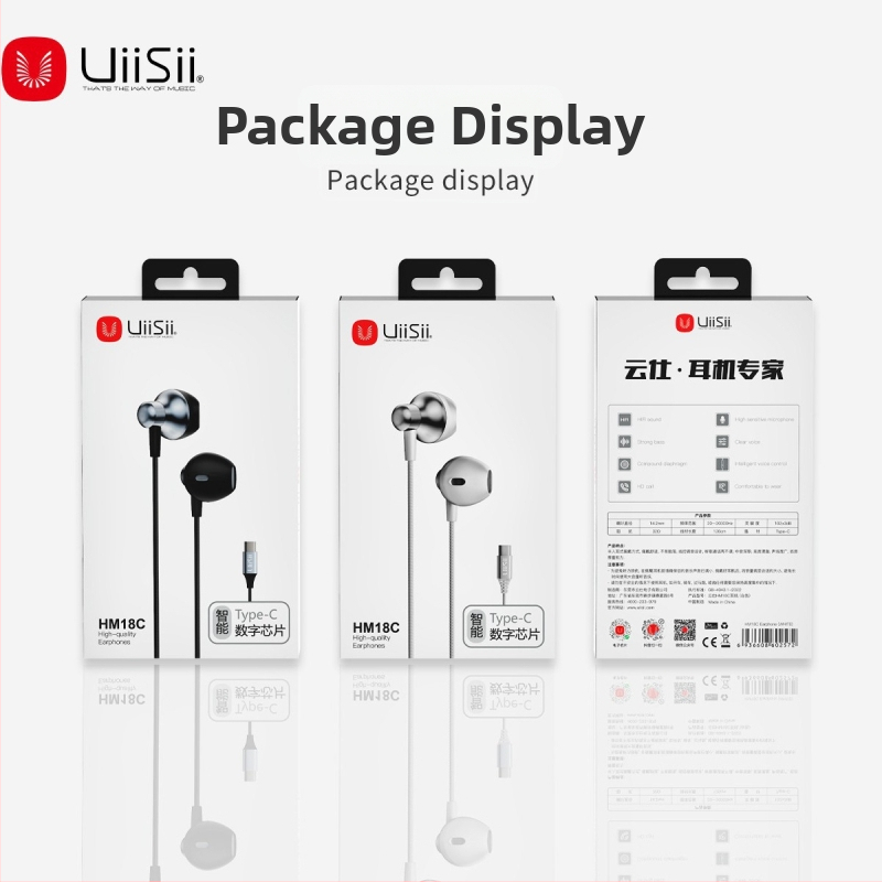 Type-C káblové slúchadlá, silný bas, kovový mikrofón, citlivosť 102 dB, dĺžka kábla 120 cm