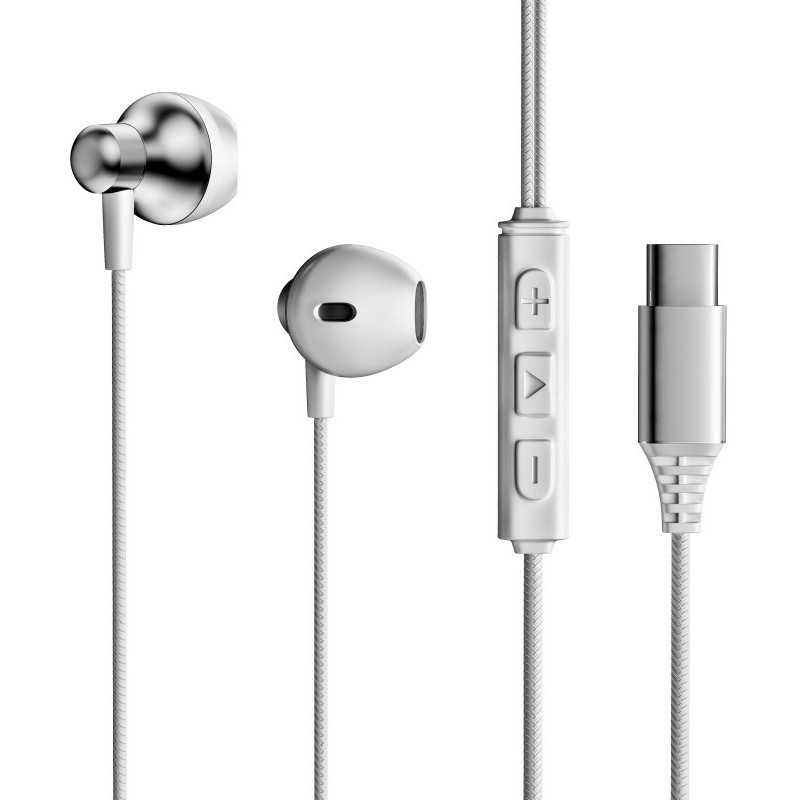 Type-C vezetékes fülhallgató, erőteljes mélybasszus, fém mikrofon, 102 dB érzékenység, 120 cm kábel