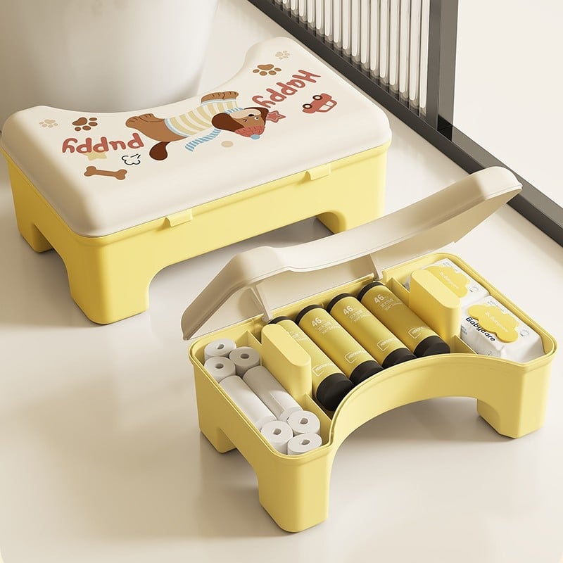 Scaun de toaletă din plastic îngroșat cu spațiu de depozitare de la Qiaofeng – suport pentru picioare nepliabil pentru baie