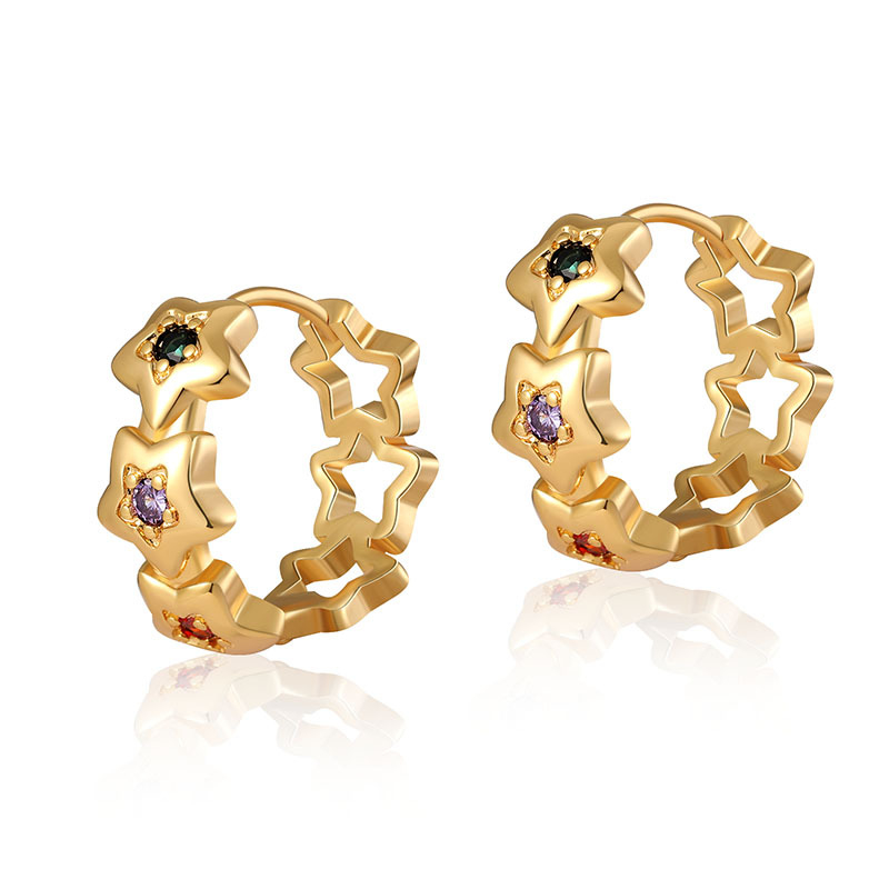 Meďové náušnice s hviezdnym tvarom a vsadenými zirkónmi – dámsky módny dizajn