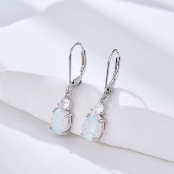 Обеци от 925 сребро със опал, елипсовиден геометричен дизайн, тегло 2 г