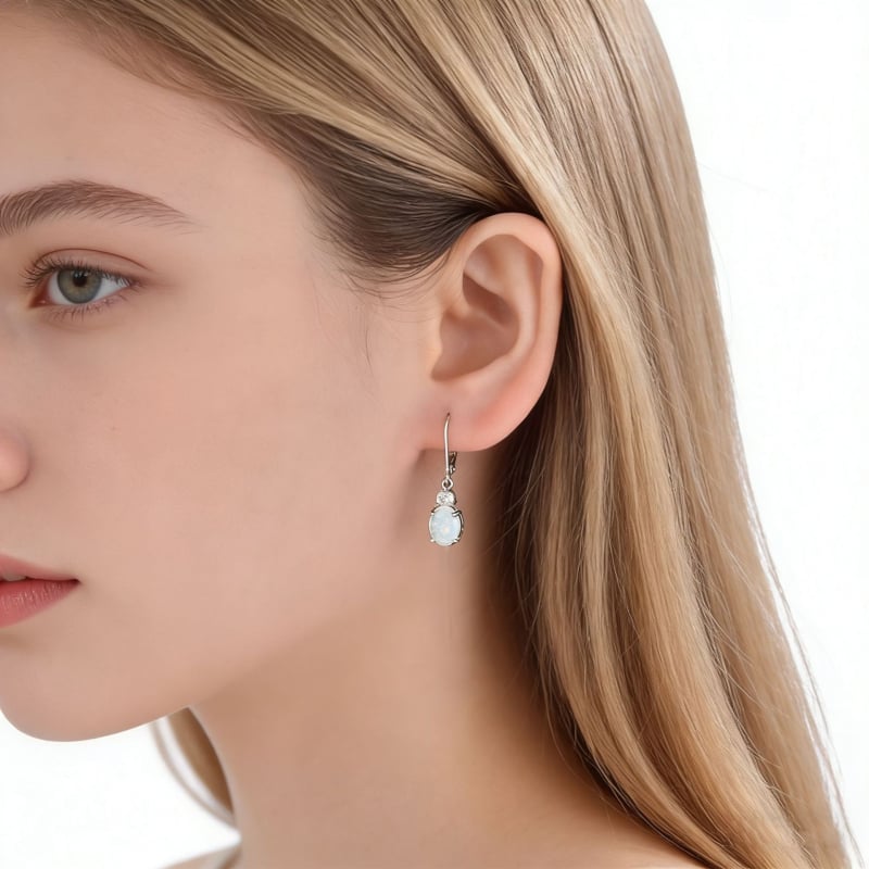 Обеци от 925 сребро със опал, елипсовиден геометричен дизайн, тегло 2 г