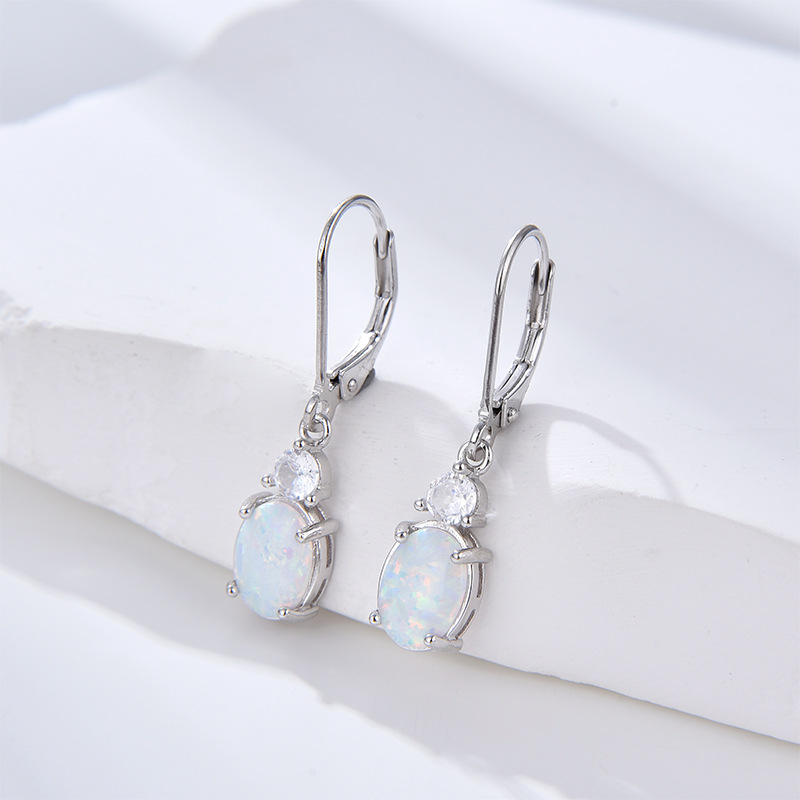 Обеци от 925 сребро със опал, елипсовиден геометричен дизайн, тегло 2 г