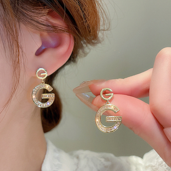 Meďové náušnice so zirkónovou vložkou, dvojité písmeno G, štýl Fresh and Sweet, pre ženy