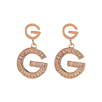 Meďové náušnice so zirkónovou vložkou, dvojité písmeno G, štýl Fresh and Sweet, pre ženy