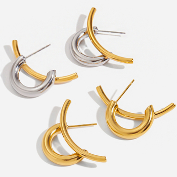 Обеци от неръждаема стомана, геометричен дизайн, марка Quiet, ретро стил, пускане: Пролет 2025