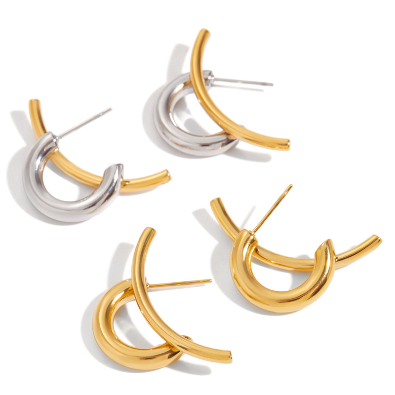 Обеци от неръждаема стомана, геометричен дизайн, марка Quiet, ретро стил, пускане: Пролет 2025