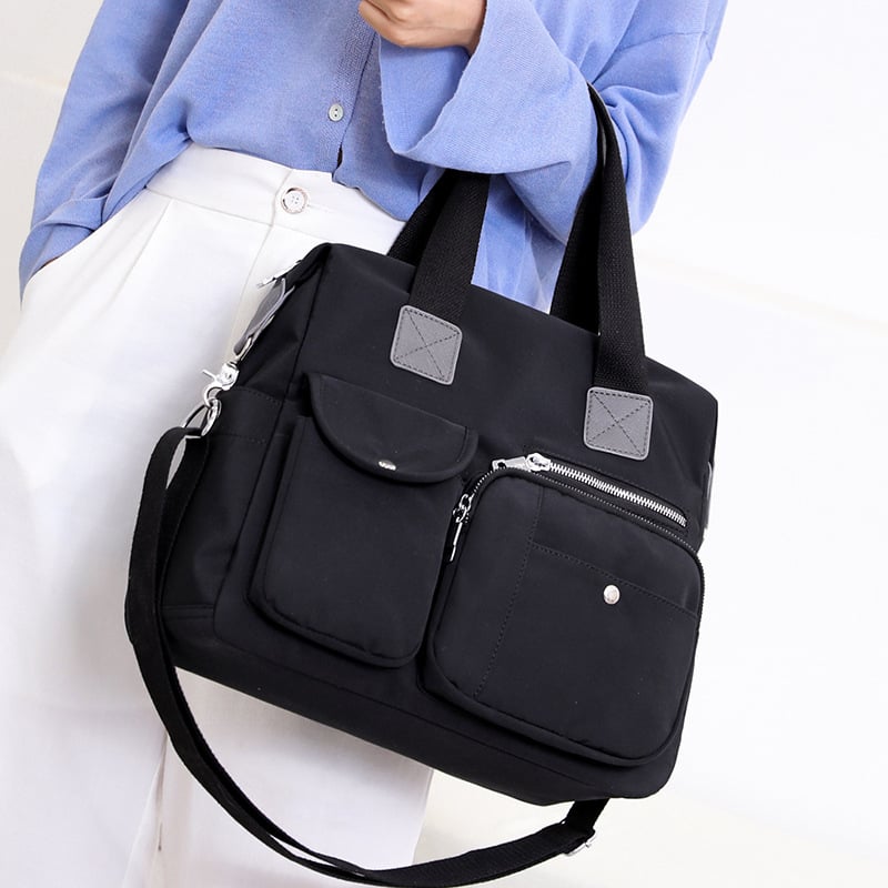 Geantă de umăr din nylon pentru femei, stil urban minimalist, formă verticală pătrată, închidere cu fermoar, buzunar intern pentru telefon