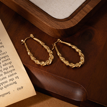 Náušnice z titánovej ocele – tvaru U, kapkovitý a geometrický dizajn; elektroplating; značka Junrong; kód Exrge0907; kancelársky štýl