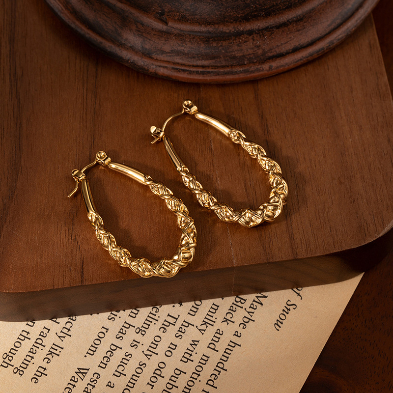 Náušnice z titánovej ocele – tvaru U, kapkovitý a geometrický dizajn; elektroplating; značka Junrong; kód Exrge0907; kancelársky štýl