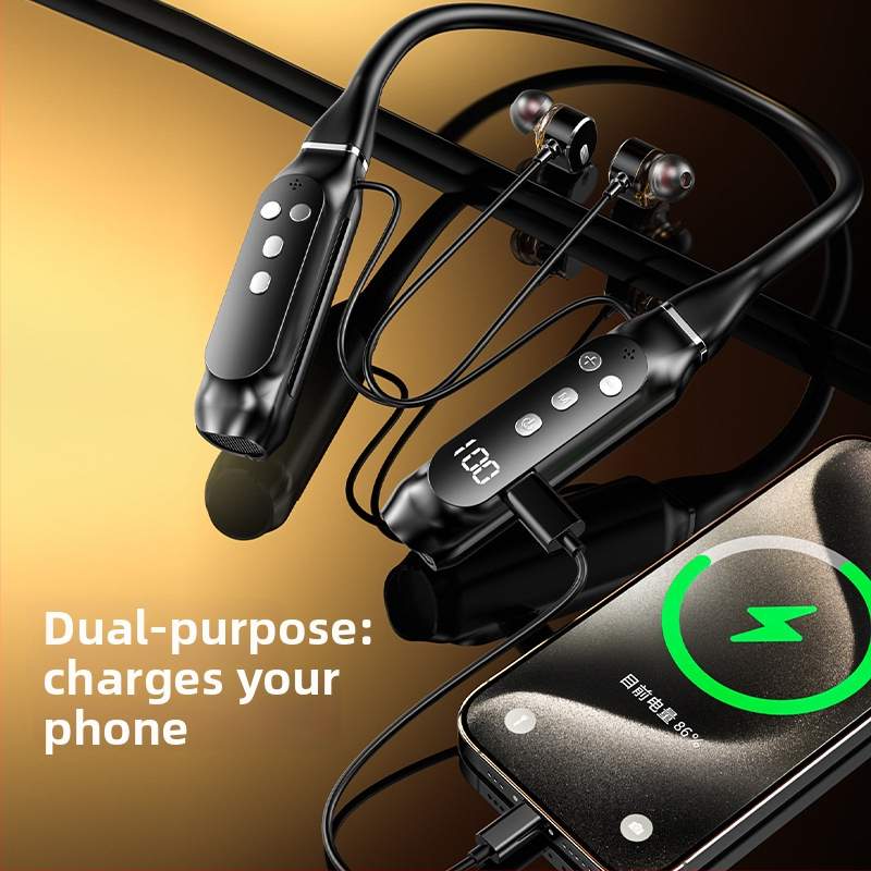 Căști Bluetooth fără fir pentru gât, cu anulare activă a zgomotului, Bluetooth 5.4, rază de 10 m, autonomie baterie peste 8 ore, display digital