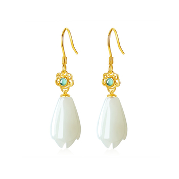 Naušnice od 925 srebra s motivom magnolije i Hetianskog jadea, kineski stil Hanfu