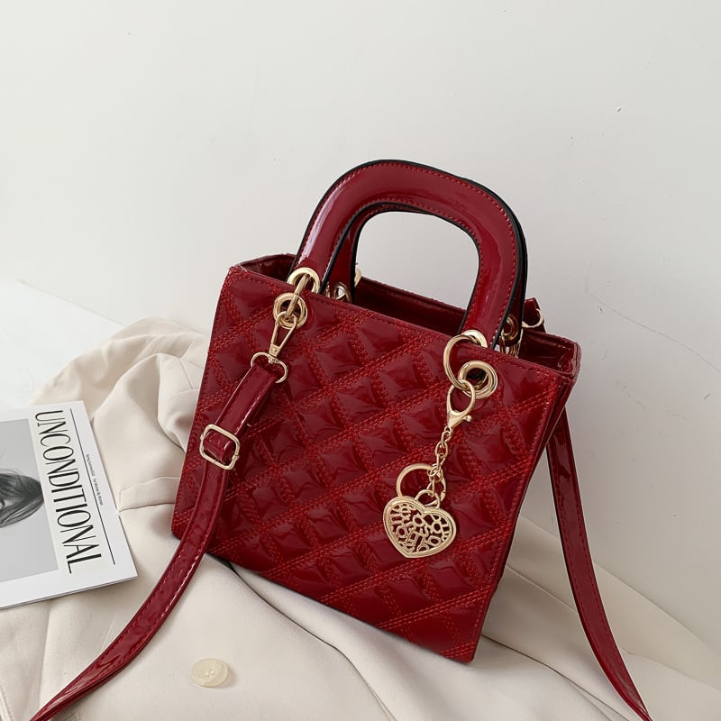 Dámska PU kabelka na rameno, diamantové prešívanie, vertikálny štvorcový tvar, zapínanie na zips, vnútorné vrecká (s uzáverom na zips, na telefón, na ID) - jednoručný ramenný popruh