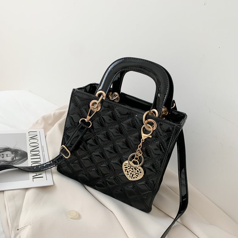 Dámska PU kabelka na rameno, diamantové prešívanie, vertikálny štvorcový tvar, zapínanie na zips, vnútorné vrecká (s uzáverom na zips, na telefón, na ID) - jednoručný ramenný popruh