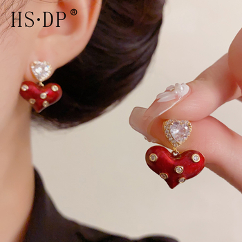 Σκουλαρίκια, σχήμα καρδιάς, χαλκός, προέλευση Yiwu, φθινοπωρο 2025, απλό στυλ