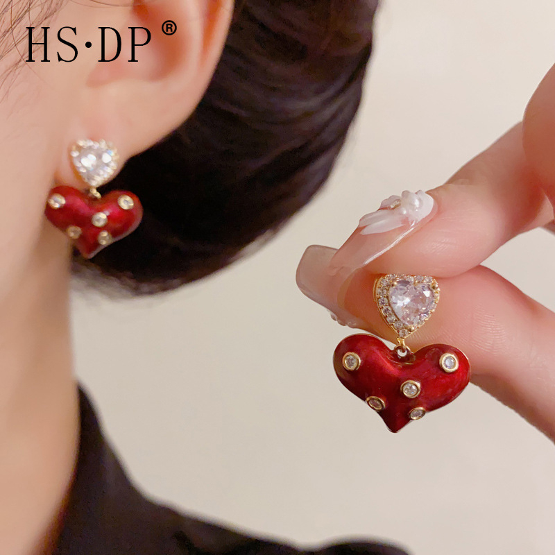 Σκουλαρίκια, σχήμα καρδιάς, χαλκός, προέλευση Yiwu, φθινοπωρο 2025, απλό στυλ