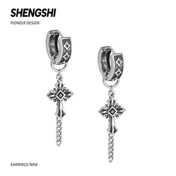 Náušnice s krížom a strapcami, meď, elektroplatovanie, geometrický tvar, punk štýl, dámske náušnice