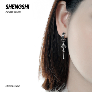 Náušnice s krížom a strapcami, meď, elektroplatovanie, geometrický tvar, punk štýl, dámske náušnice