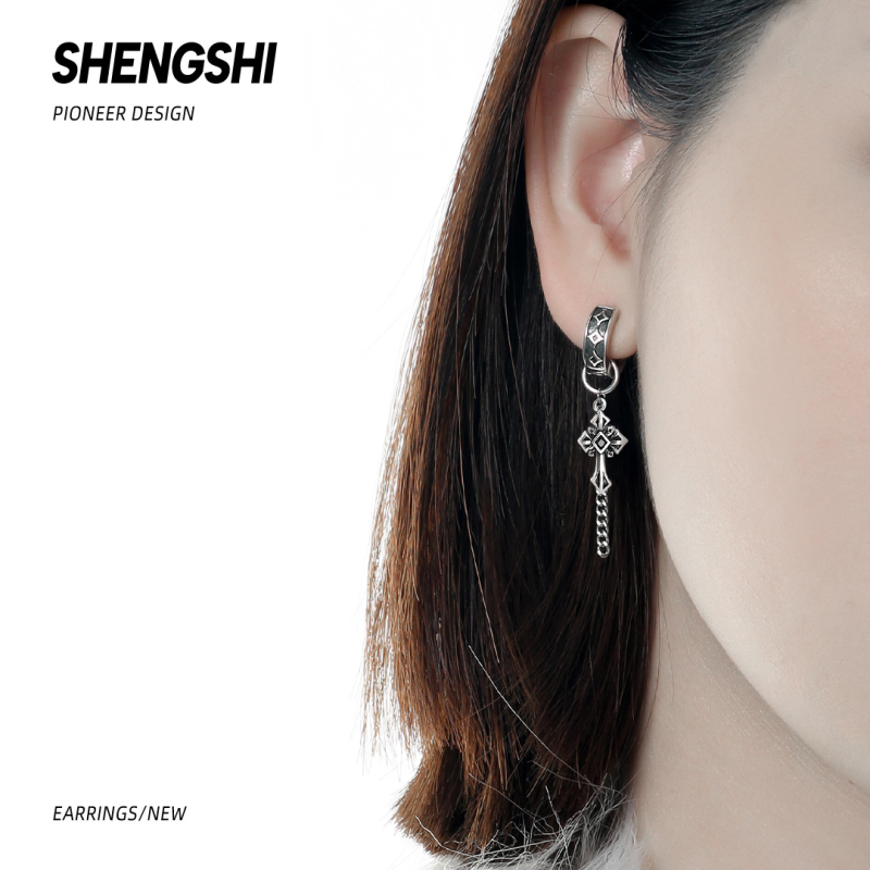 Náušnice s krížom a strapcami, meď, elektroplatovanie, geometrický tvar, punk štýl, dámske náušnice