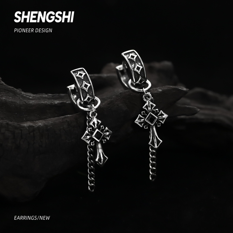 Náušnice s krížom a strapcami, meď, elektroplatovanie, geometrický tvar, punk štýl, dámske náušnice