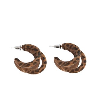 Cercei cercuri geometrice cu imprimeu leopard pluș, ac din argint 925 + cupru placat cu aur, tehnologie flocking, brand Medo / Honey Density, stil lux