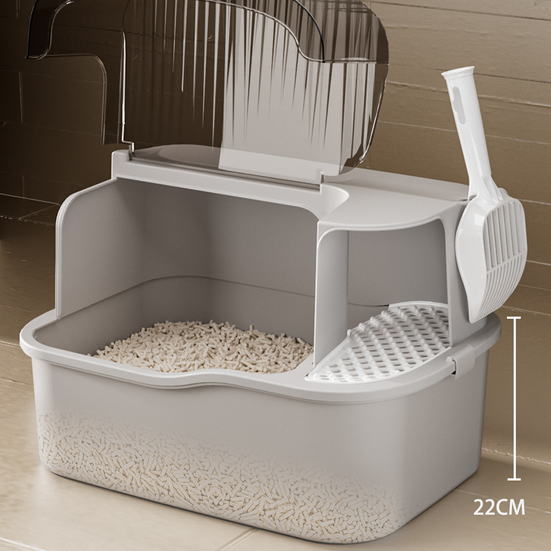 Lan Yue Cutie de nisip pentru pisici închisă, design de coridor complet închis, formă pătrată, material PP, potrivită pentru pisici până la 15 kg