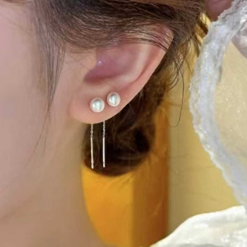 Cercei șnur cu perle – design geometric (Material: Cupru, Stil: Geometric, Sezon: Vara 2024, Categoria: Cercei)