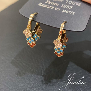 Cercei din aliaj de cupru, formă geometrică, cu prelucrare diamant, știfturi din argint 925, stil pastoral, pentru femei