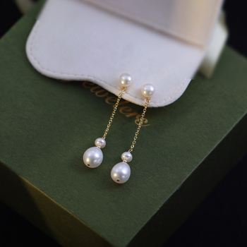 Édesvízi gyöngy fülbevalók, csepp alakú, 14K aranyozott fülcsapokkal, könnyed luxus stílus, ősze 2025