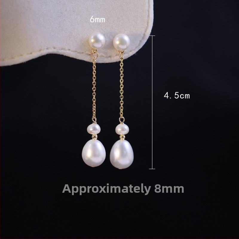 Auskarai su gėlo vandens perlomis, lašinio formos, 14K aukso dengti ausų laidai, lengvas prabangos stilius, ruduo 2025