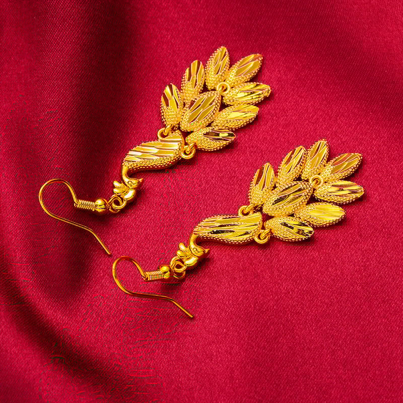 Σκουλαρίκια - επιχρυσωμένος ορείχαλκος με φούντες και peacock motif, μακρύς σχεδιασμός γραμμών, κορεατικό στυλ; προέλευση Γκουανγκτζού; Καλοκαίρι 2021