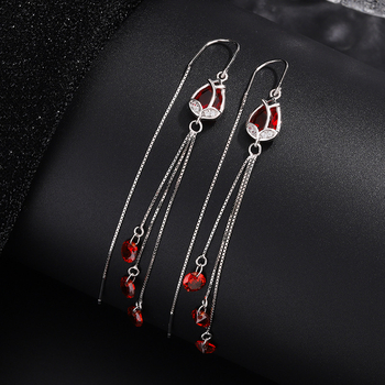 S925 ezüst fülbevaló, drop forma, liliom tasszal és cirkóniummal, nőknek, könnyű luxus