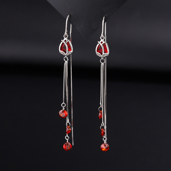 S925 ezüst fülbevaló, drop forma, liliom tasszal és cirkóniummal, nőknek, könnyű luxus