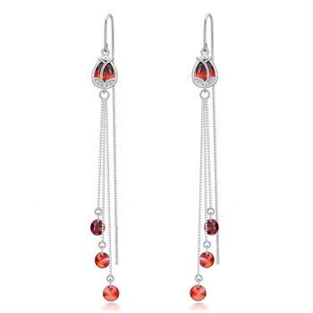 S925 ezüst fülbevaló, drop forma, liliom tasszal és cirkóniummal, nőknek, könnyű luxus