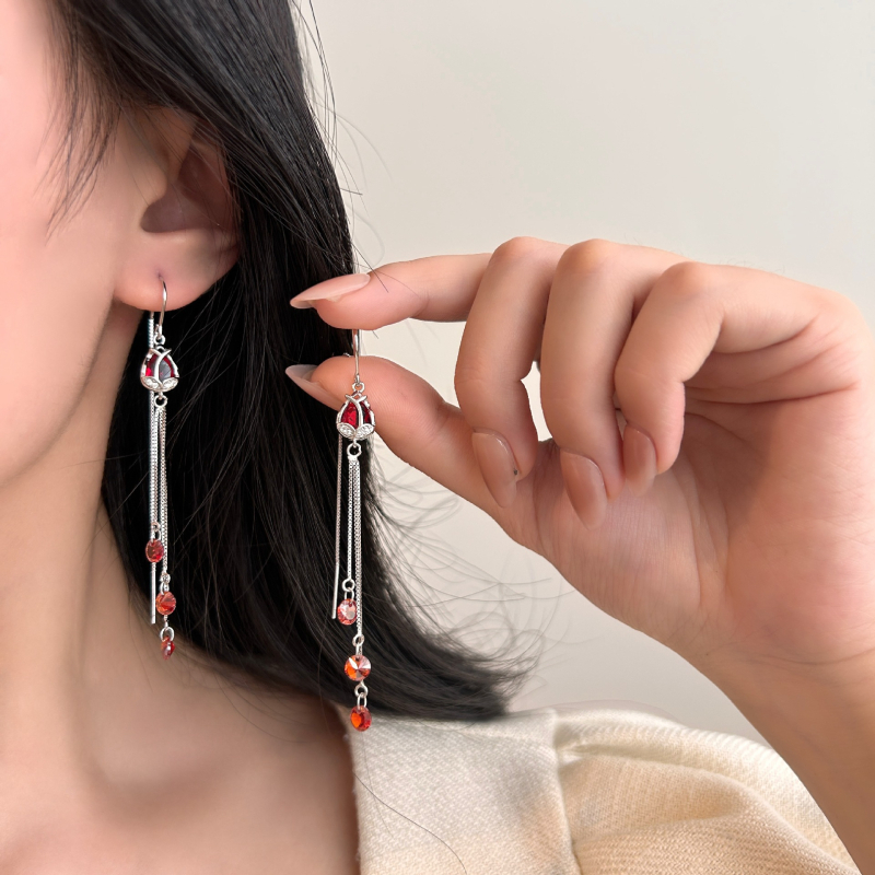 S925 ezüst fülbevaló, drop forma, liliom tasszal és cirkóniummal, nőknek, könnyű luxus