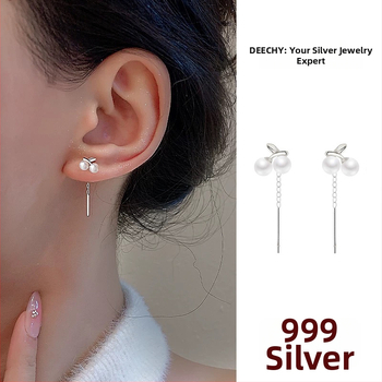 DEECHY ezüst fülbevalók, gyümölcs-geometriai stílus, gyöngyös tassel dizájn nőknek