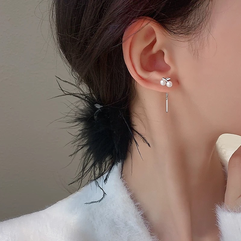 DEECHY ezüst fülbevalók, gyümölcs-geometriai stílus, gyöngyös tassel dizájn nőknek