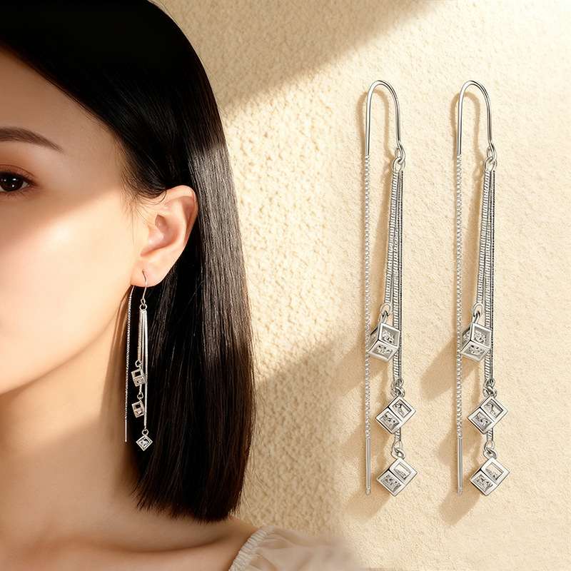 Geometriai formájú fülbevalók kevert anyagokból, tündér-stílus, nőknek, 2024 nyár