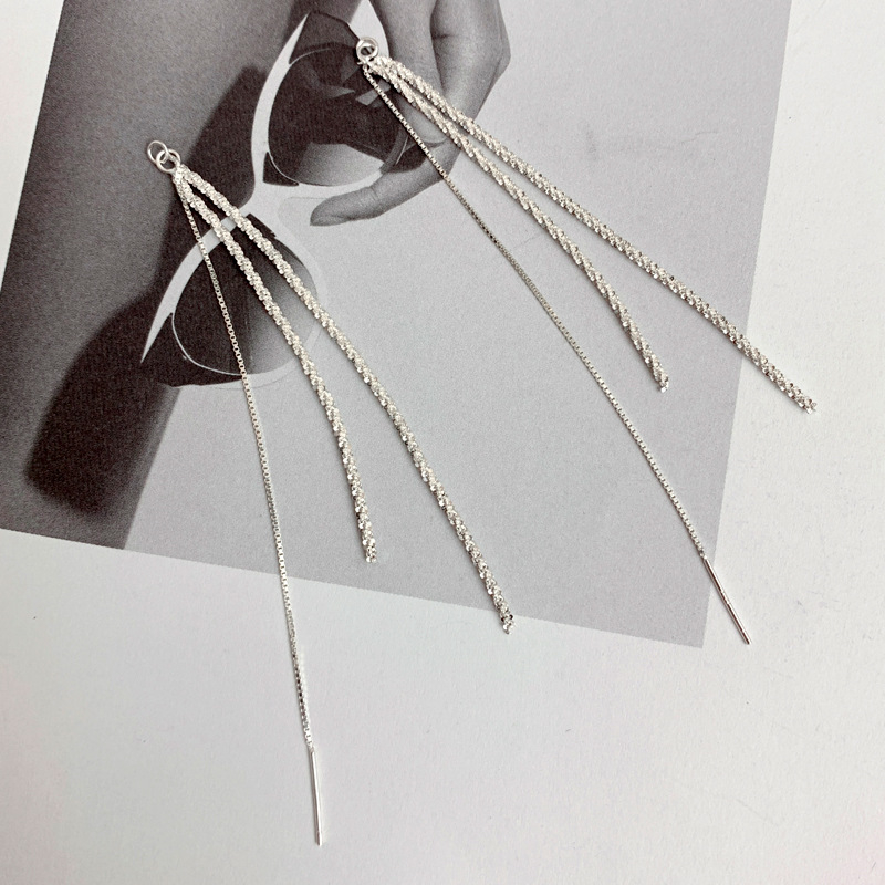 S925 ezüst tassel fülbevalók, geometriai design, csillogó felület, 1.6 g