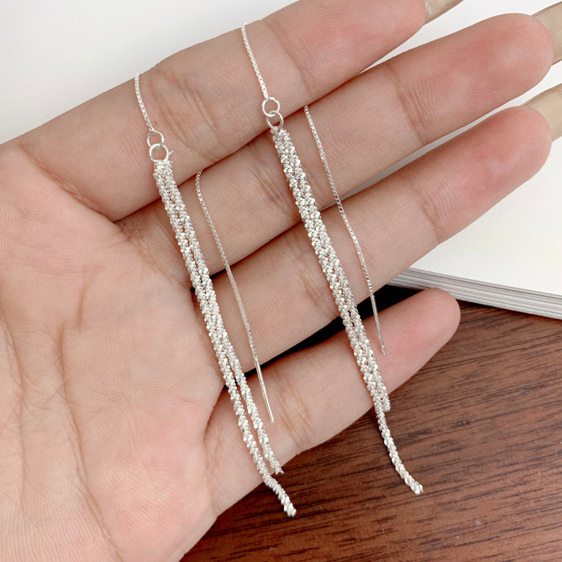 S925 ezüst tassel fülbevalók, geometriai design, csillogó felület, 1.6 g