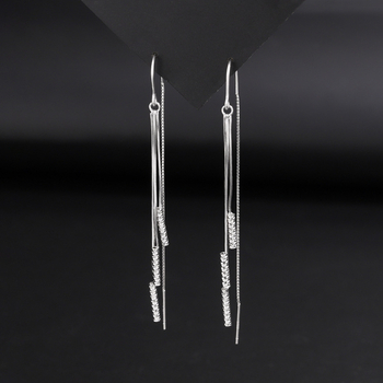 Fülbevalók S925 sterling ezüstből, hosszú bojtos fülbevalók, rombusz geometria, koreai stílus, friss és édes – nőknek