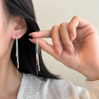 Fülbevalók S925 sterling ezüstből, hosszú bojtos fülbevalók, rombusz geometria, koreai stílus, friss és édes – nőknek