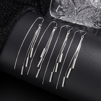 Fülbevalók S925 sterling ezüstből, hosszú bojtos fülbevalók, rombusz geometria, koreai stílus, friss és édes – nőknek