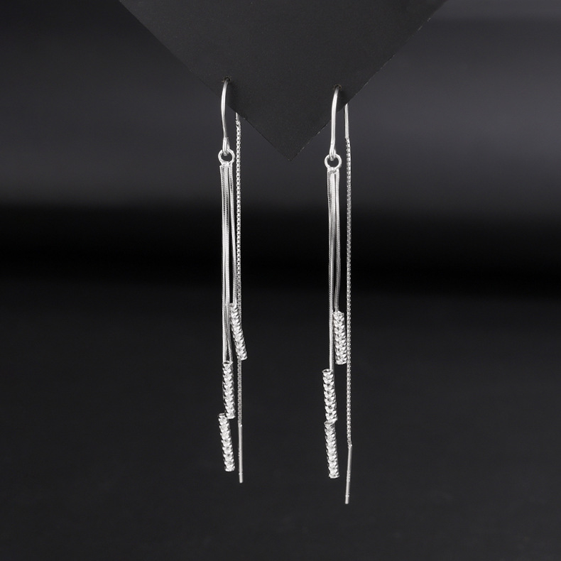 Fülbevalók S925 sterling ezüstből, hosszú bojtos fülbevalók, rombusz geometria, koreai stílus, friss és édes – nőknek