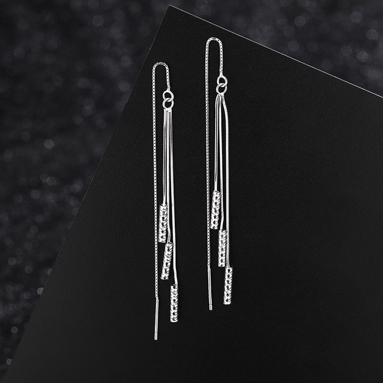 Fülbevalók S925 sterling ezüstből, hosszú bojtos fülbevalók, rombusz geometria, koreai stílus, friss és édes – nőknek