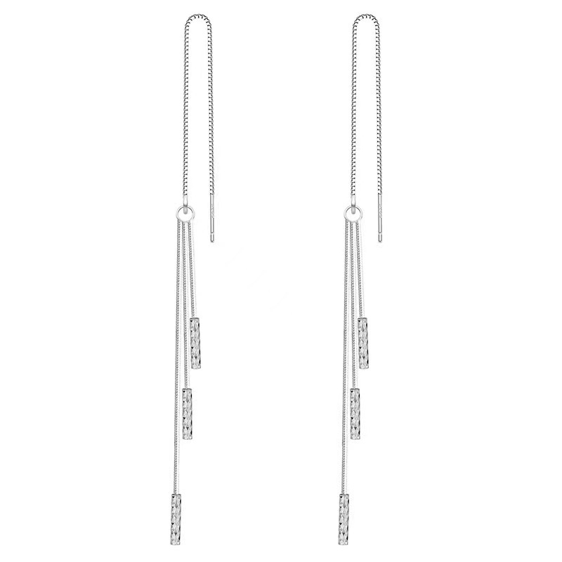 Fülbevalók S925 sterling ezüstből, hosszú bojtos fülbevalók, rombusz geometria, koreai stílus, friss és édes – nőknek