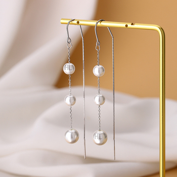 Fülbevalók - S925 ezüst, gyöngy bojt, geometriai stílus, könnyű luxus