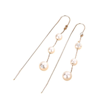 Fülbevalók - S925 ezüst, gyöngy bojt, geometriai stílus, könnyű luxus