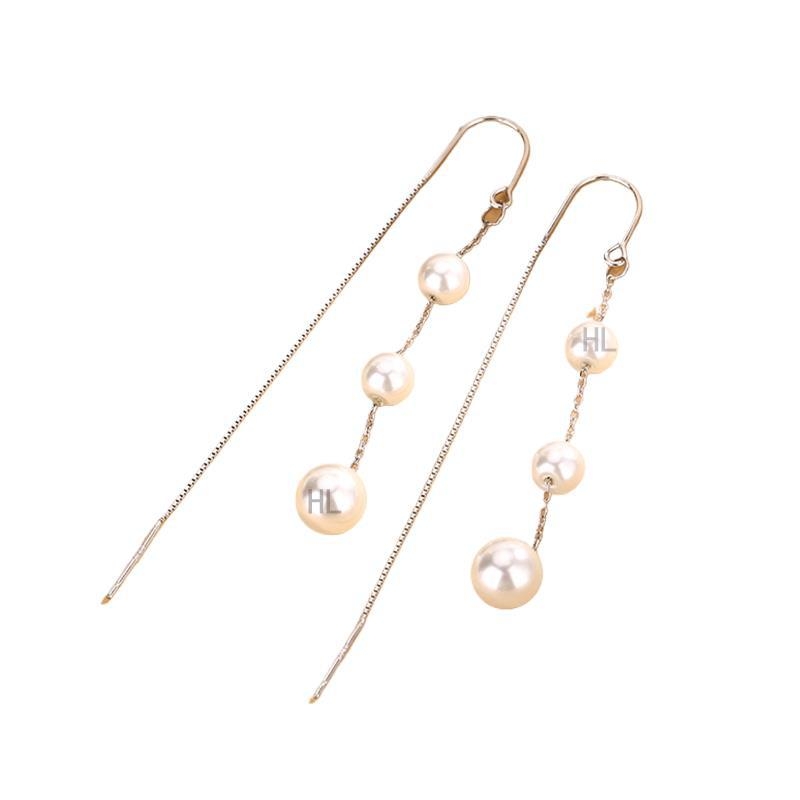 Fülbevalók - S925 ezüst, gyöngy bojt, geometriai stílus, könnyű luxus